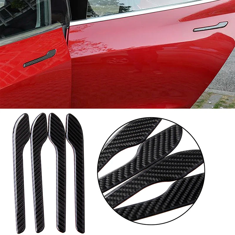4pcs Car Door Handle Stickers Set Real Carbon Fiber Anti-scr