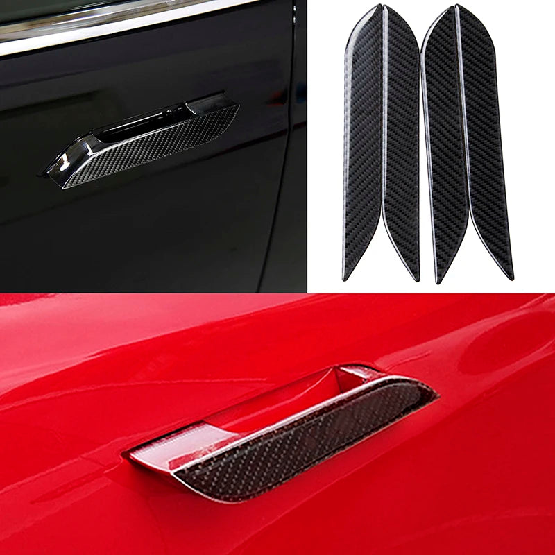 4pcs Car Door Handle Stickers Set Real Carbon Fiber Anti-scr