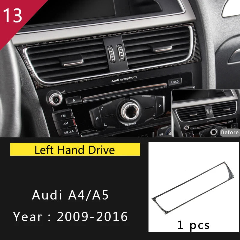 Carbon Fiber For Audi A4 B8 A5 Car Gearshift Air Conditioning Outlet CD Button Panel Frame Cover Trim Sticker Auto Accessories