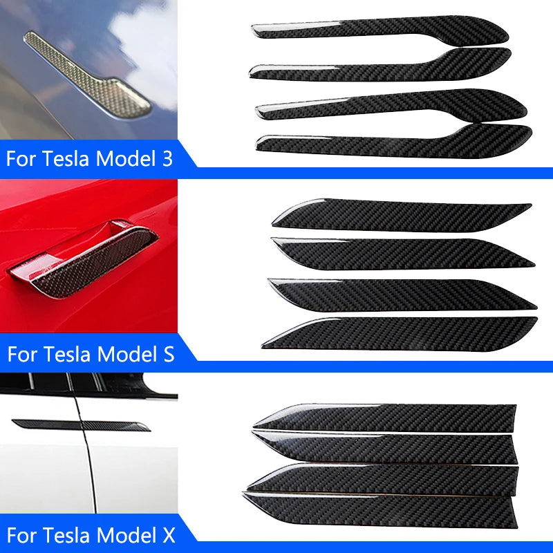 4pcs Car Door Handle Stickers Set Real Carbon Fiber Anti-scr