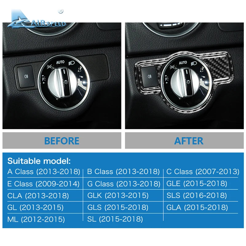 Airspeed Carbon Fiber Headlight Switch Stickers For Mercedes