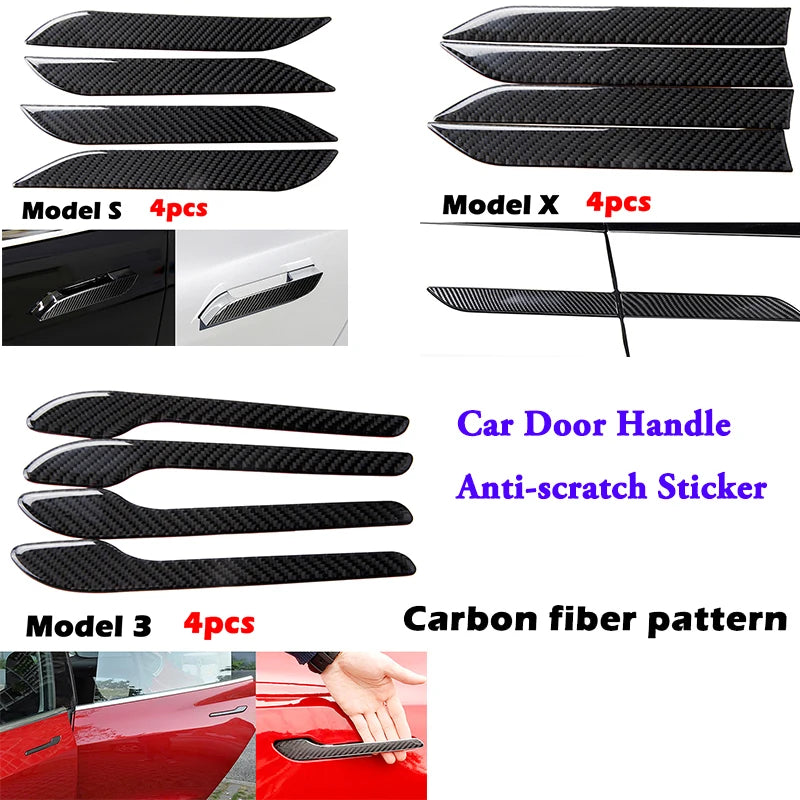 Car Door Handle Anti-scratch Sticker Real Carbon Fiber Trim 