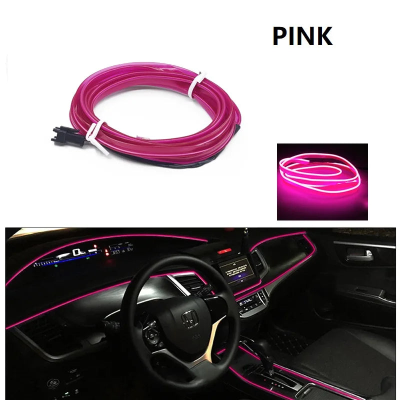 1/2/3/4/5M Car Interior Led Decorative Lamp EL Wiring Neon Strip For Auto DIY Flexible Ambient Light USB Cigar Atmosphere Diode