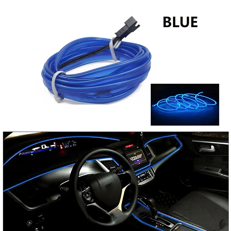 1/2/3/4/5M Car Interior Led Decorative Lamp EL Wiring Neon Strip For Auto DIY Flexible Ambient Light USB Cigar Atmosphere Diode