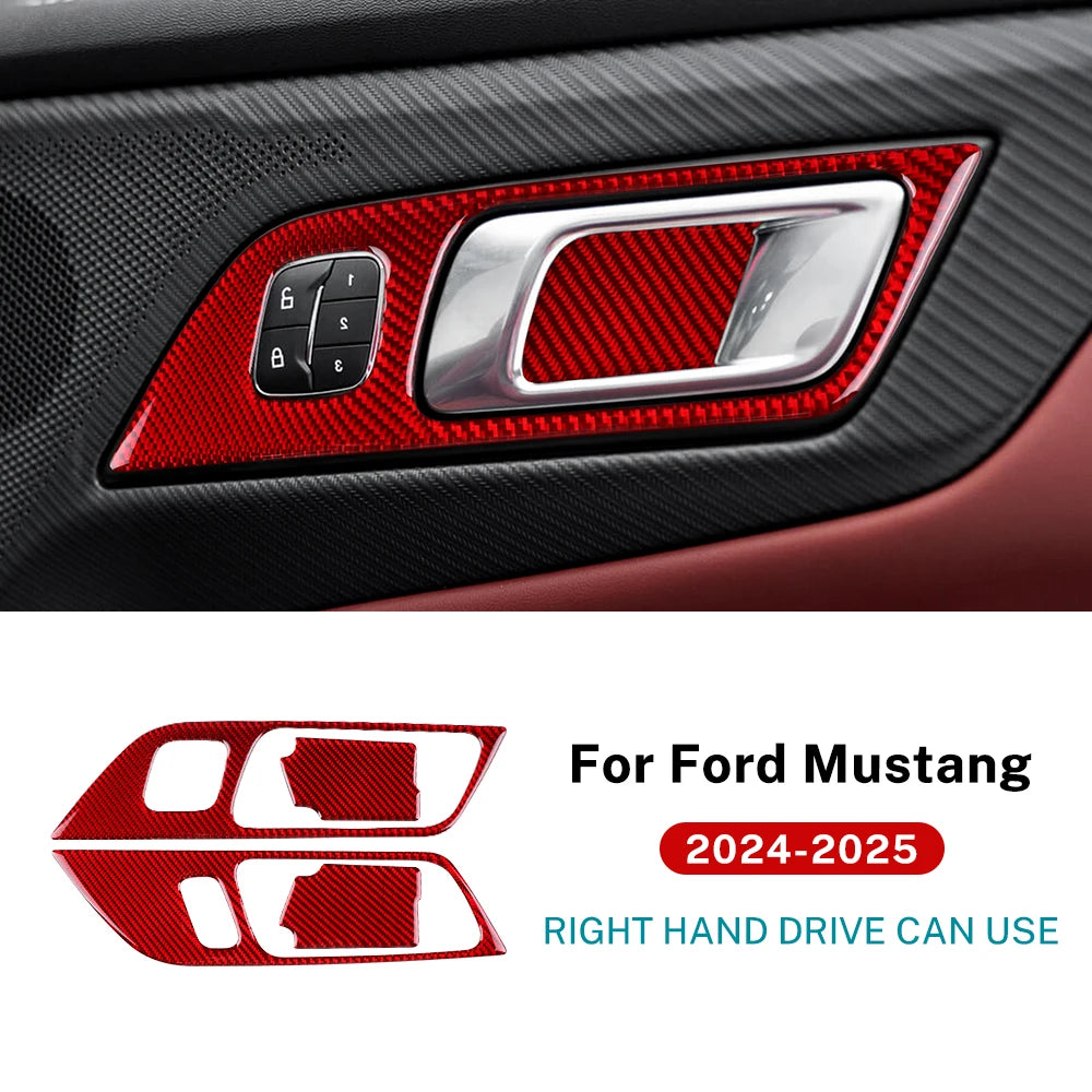 Real Soft Carbon Fiber Sticker For Ford Mustang GT Dark Horse EcoBoost 2024 2025 2026 LHD RHD Car Door Inner Handle Frame Trim