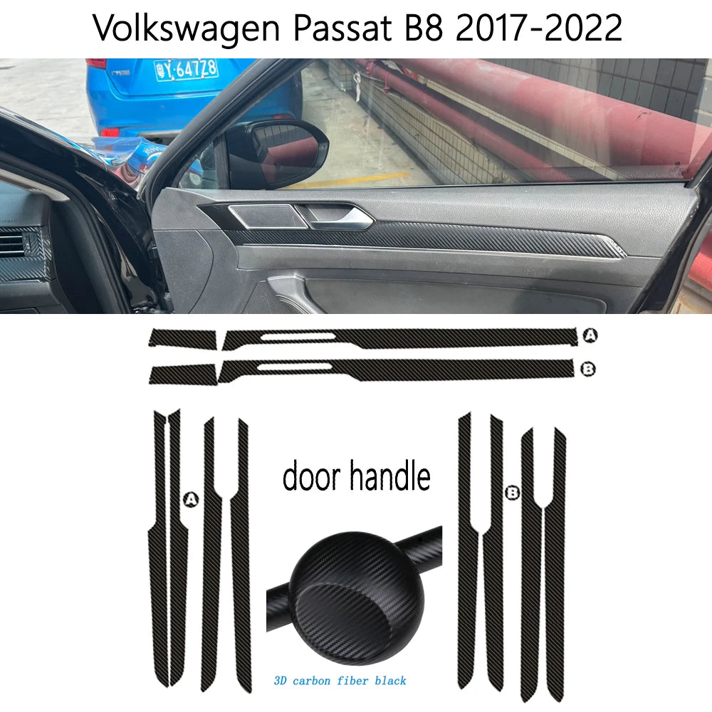 Car Styling Black Carbon Decal Car Window Handrail Panel Cover Trim Stickers For Volkswagen Passat B8 2017-2022