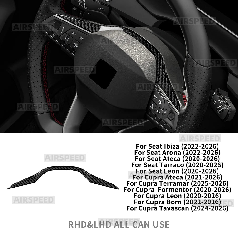 Car Steering Wheel Trim For Seat Ateca/ibiza/Leon/Tarraco For Cupra Formentor/Ateca/Born/Leon 2021-2026 Real Dry Carbon Fiber