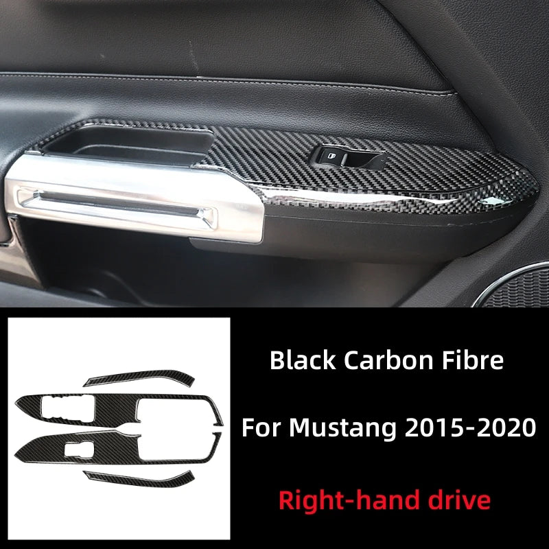 For Ford Mustang GT 2015-2021 Accessories Carbon Fiber Car Windows Lifting Switch Control Panel Decoration Cover Trim Sticker