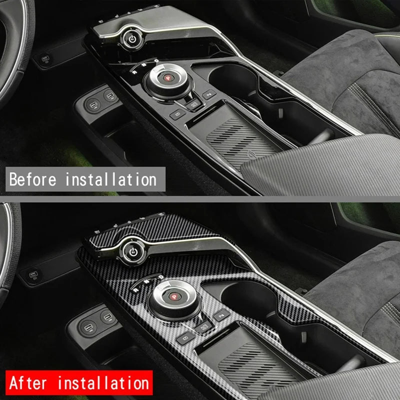 2Pcs Car Carbon Fiber Center Console Gear Shift Panel Water 
