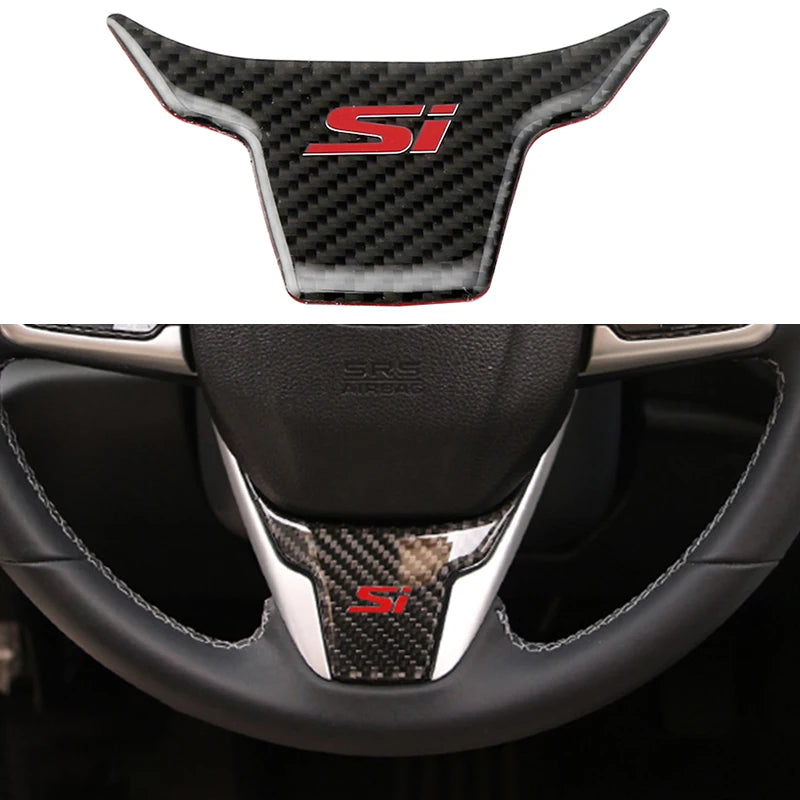 Car Steering Wheel Carbon Fiber Pattern Trim Si Emblem ABS S