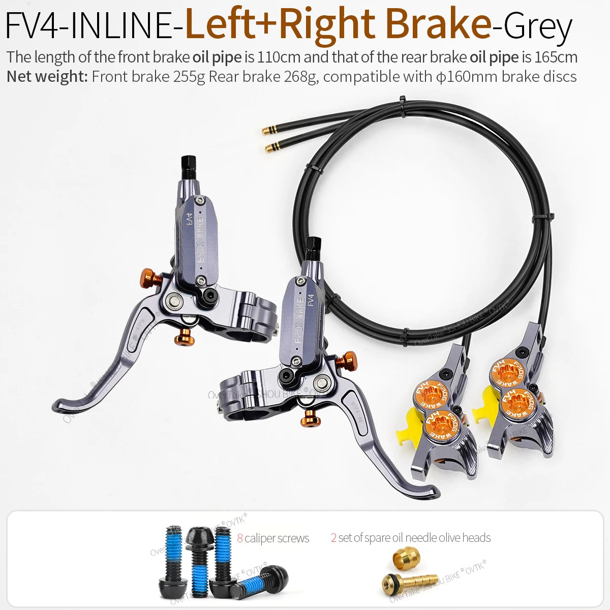FROG WAKE FV4 4-Piston Hydraulic Disc Brake Kit Split Type Aluminum Inline Radial Front / Rear Brake Grey / Silver / Black Bike