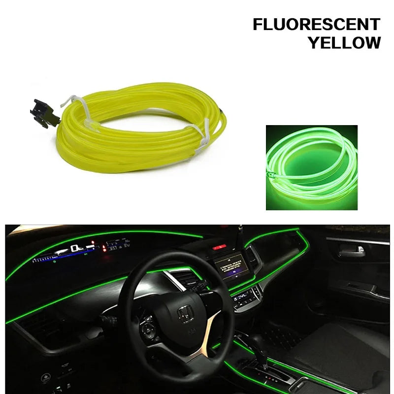 1/2/3/4/5M Car Interior Led Decorative Lamp EL Wiring Neon Strip For Auto DIY Flexible Ambient Light USB Cigar Atmosphere Diode