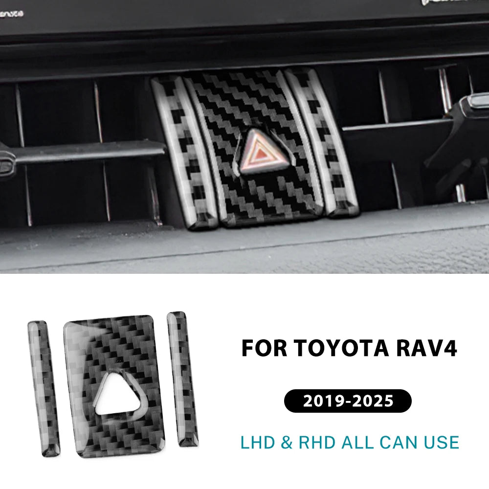 Real Soft Carbon Fiber Sticker For Toyota RAV4 XA50 2019 2023 2024 2025 LHD RHD Car Central Control Warning Light Button Trim