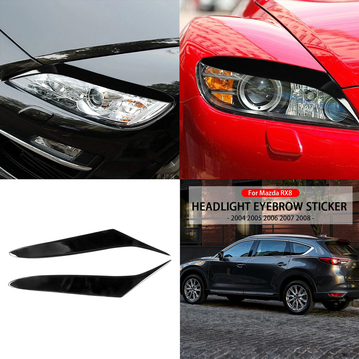 Car Front Headlight Eyebrow Eyelid Eyelash Cover Trim Piano 