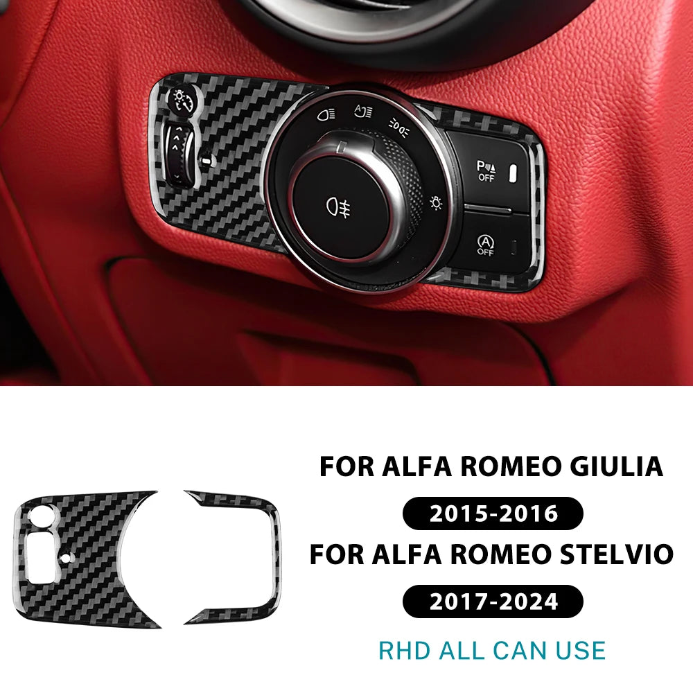 Carbon FIber Car Headlight Switch Button Panel Sticker For Alfa Romeo Giulia 2015 2016 For Stelvio 2017-2024 Interior Accessory