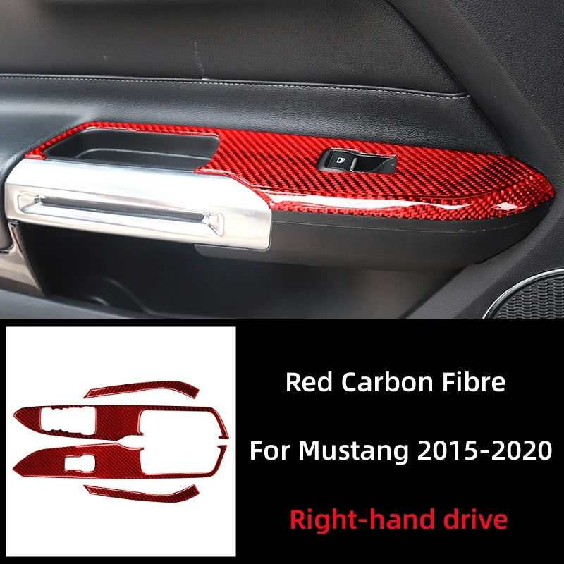For Ford Mustang GT 2015-2021 Accessories Carbon Fiber Car Windows Lifting Switch Control Panel Decoration Cover Trim Sticker