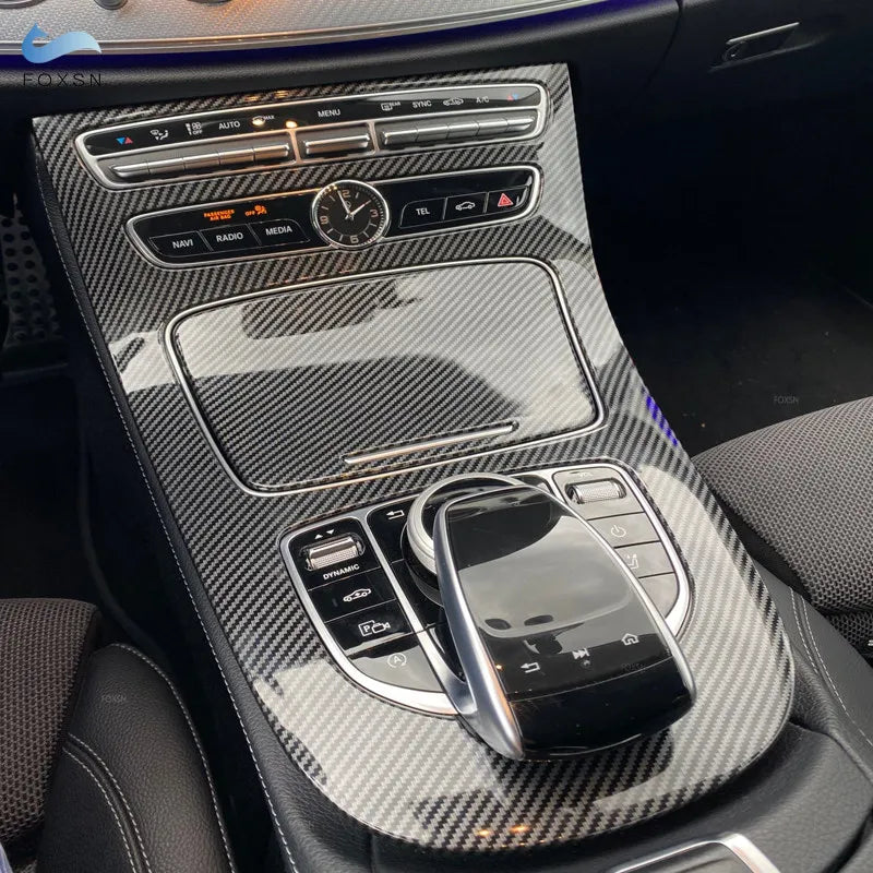 Car ABS Carbon Fiber Texture Console Gear Panel Cover Frame 