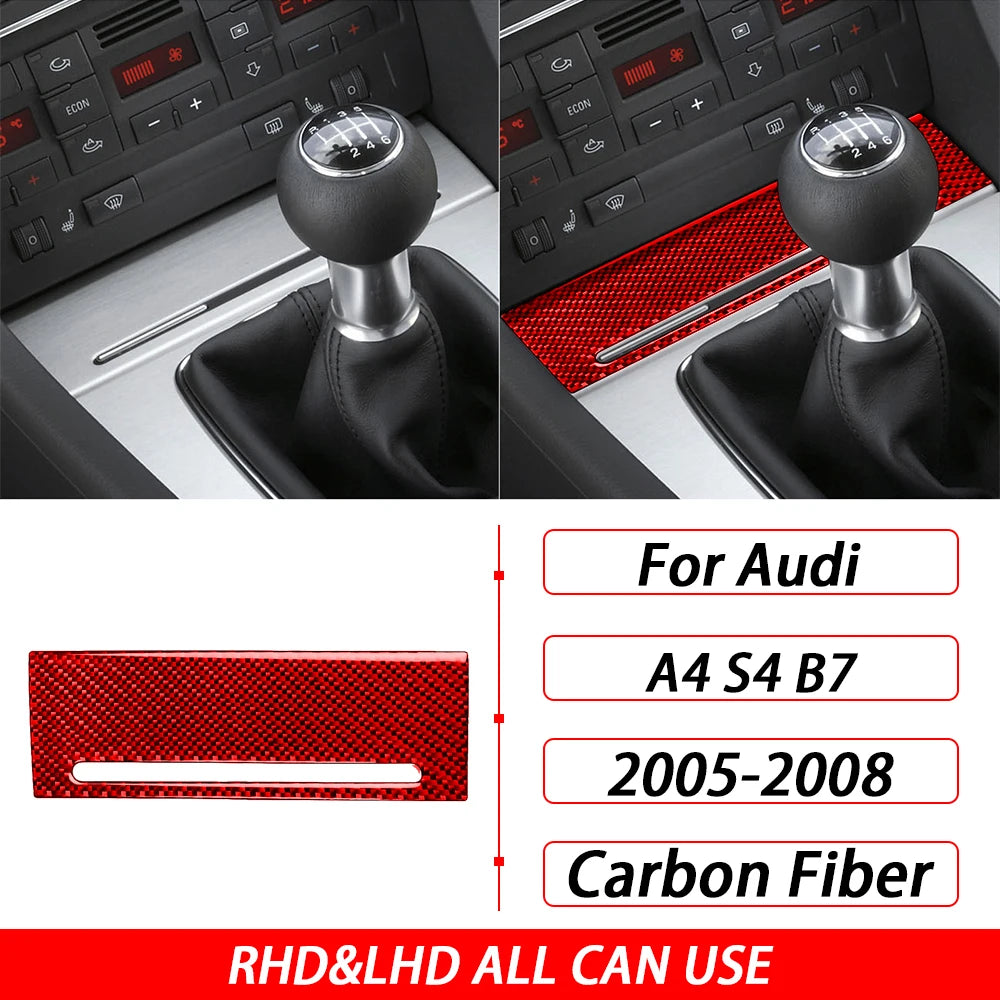 For Audi A4 S4 B7 2005-2008 Car Accessories Real Carbon Fiber Gear Shift Panel Set Cover Trim Interior Sticker Modification