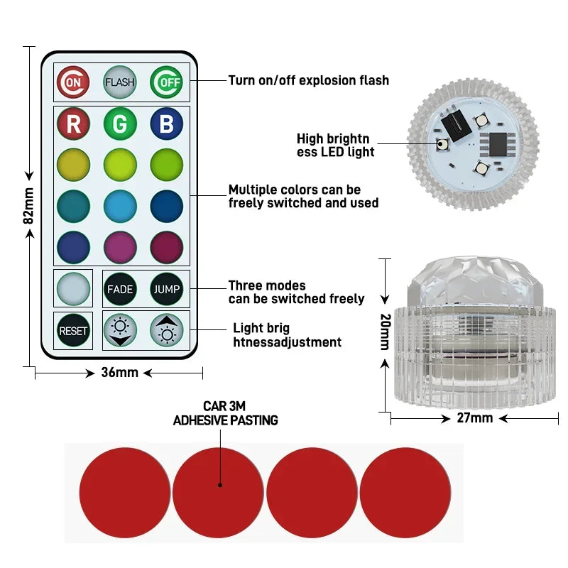 Wireless Adhesive LED Car Interior Ambient Light Remote Cont