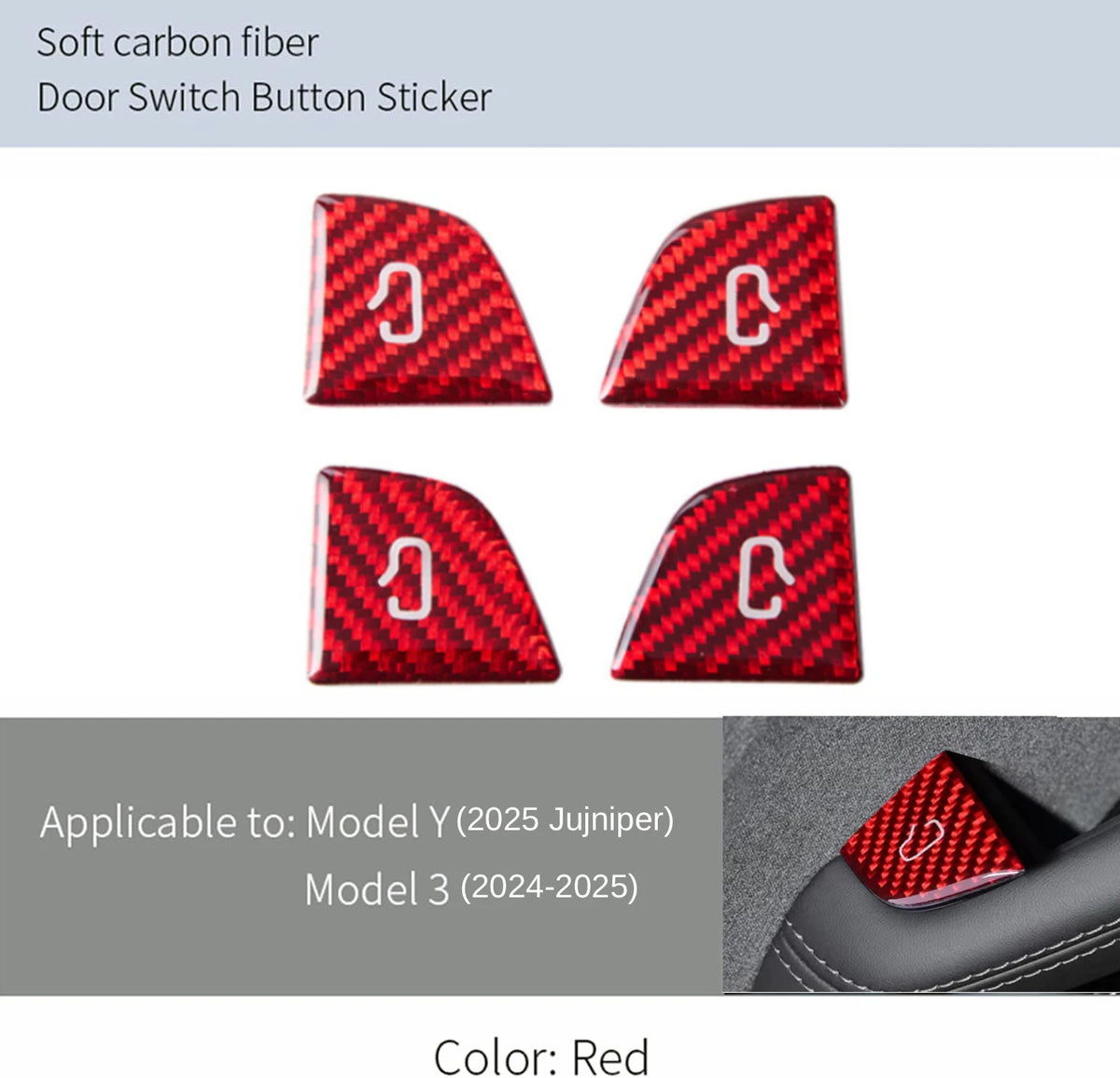 For Tesla Door Switch Button Sticker Model 3 Y 2019-2025 Carbon Fiber Car Interior Door Switch Button Trim Stickers Accessories