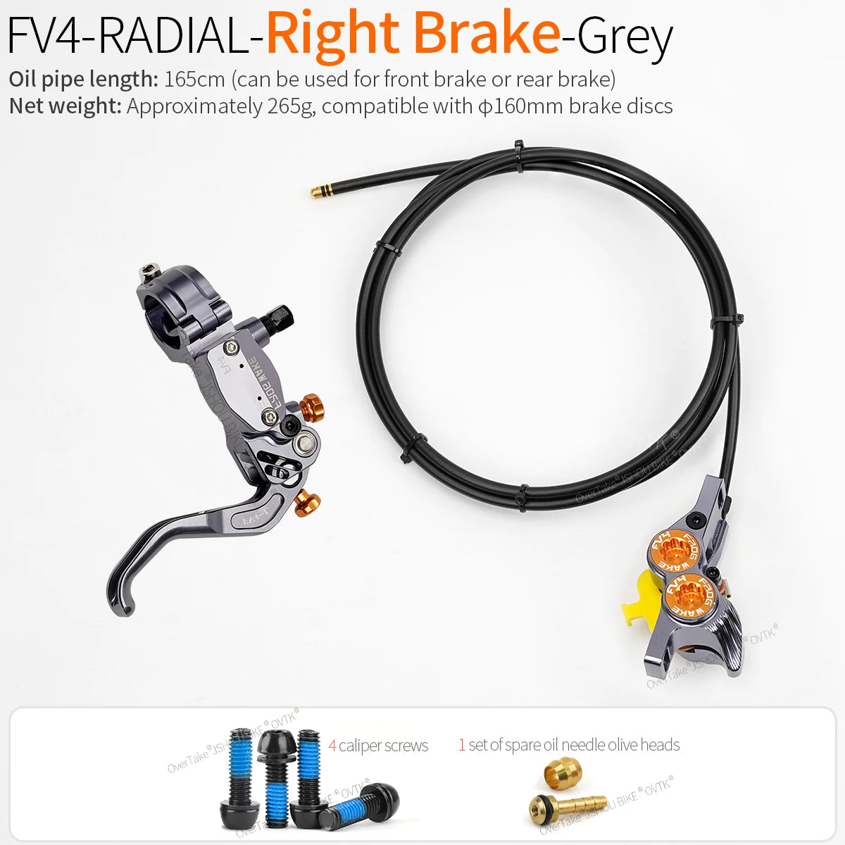 FROG WAKE FV4 4-Piston Hydraulic Disc Brake Kit Split Type Aluminum Inline Radial Front / Rear Brake Grey / Silver / Black Bike