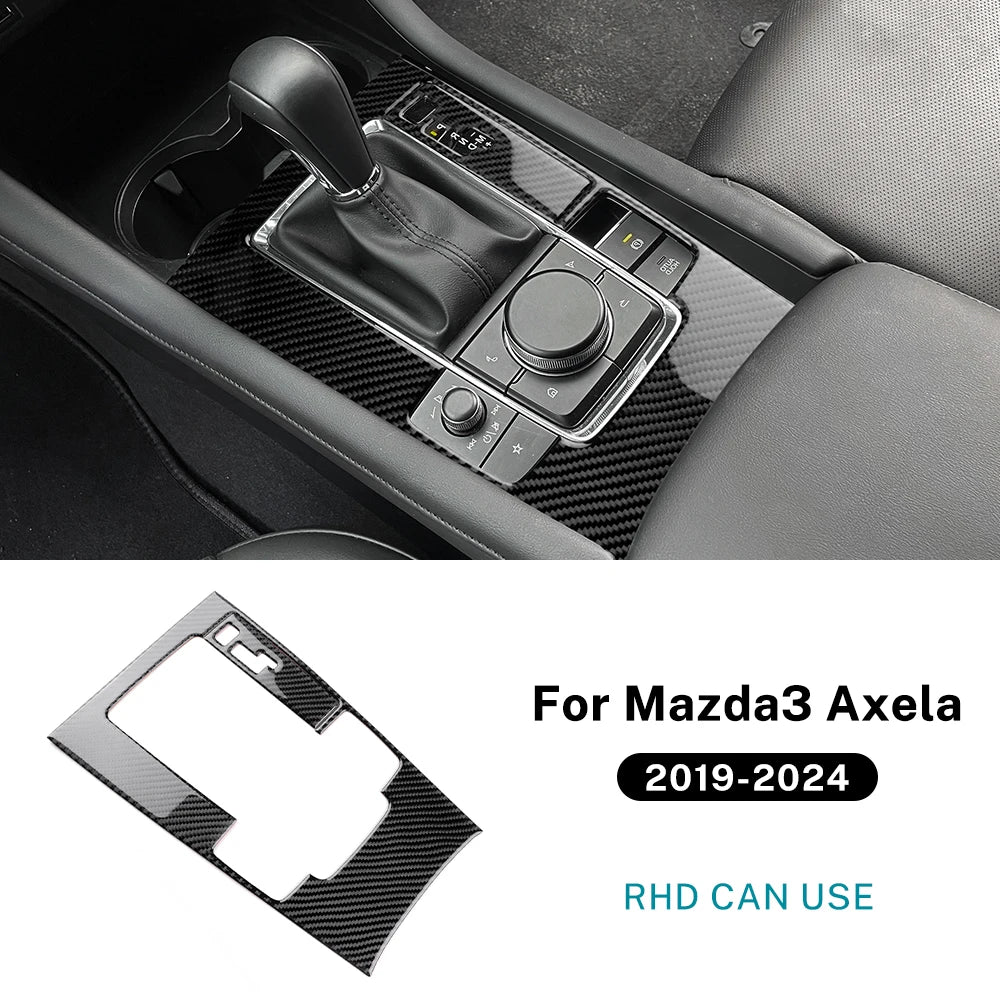 Real Soft Carbon Fiber Sticker For Mazda 3 Axela 2019 2020 2021 2022 2023 2024 2025 Manual Automatic Car Gear Shift Panel Trim