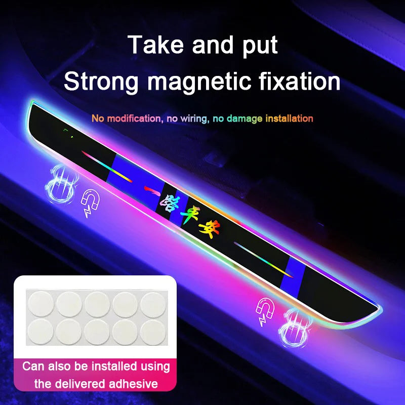 4pcs Customized Car Glows Welcome Door Sill Strip Welcome Pe