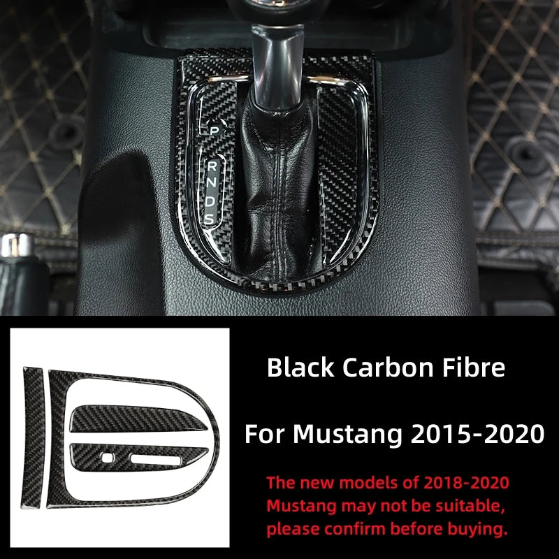 For Ford Mustang GT 2015-2021 Accessories Carbon Fiber Interior Car Gear Shift Box Panel Cover Trim Frame Decorative Kit Sticker