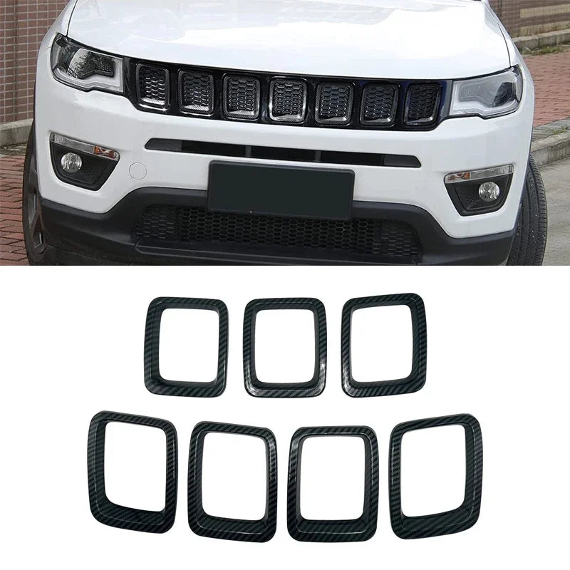 7PCS Car Carbon Fiber Grille Inserts ABS Front Grill Cover F