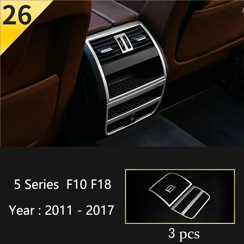 For BMW 5 Series F10 F11 F18 Accessories Stainless Steel Modified Interior Car Central Air Outlet Set Trim Sticker Frame Styling