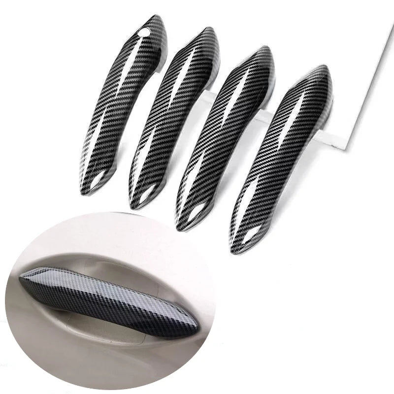 New Black Carbon Fiber Car Door Handle Cover Trim Auto Acces
