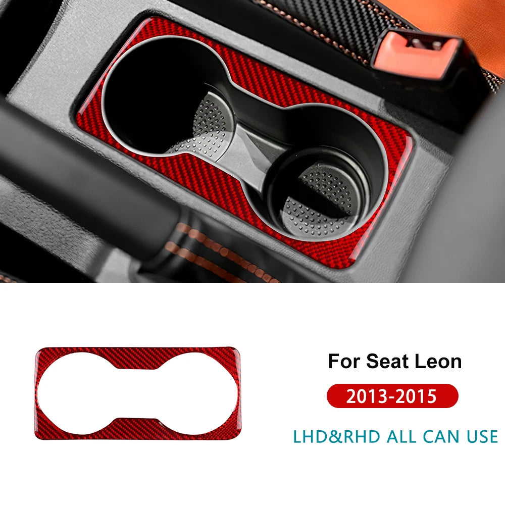 Real Soft Carbon Fiber Sticker For Seat Leon 2013 2014 2015 LHD RHD Car Gear Cup Holder Frame Trim Interior Accessories