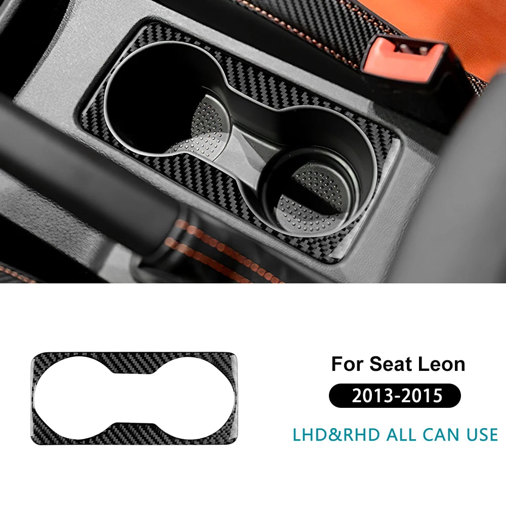 Real Soft Carbon Fiber Sticker For Seat Leon 2013 2014 2015 LHD RHD Car Gear Cup Holder Frame Trim Interior Accessories