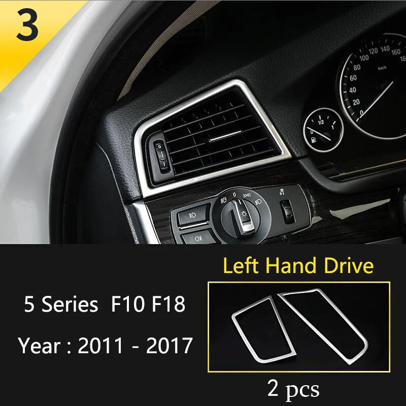 For BMW 5 Series F10 F11 F18 Accessories Stainless Steel Modified Interior Car Central Air Outlet Set Trim Sticker Frame Styling