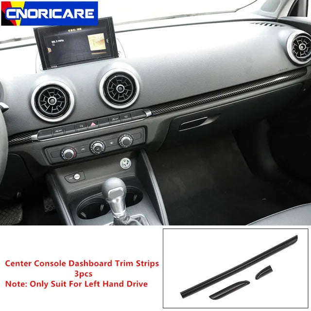For Audi A3 8V S3 Center Console Dashboard Stickers Strips Carbon Fiber Car Door Decoration Cover Trim Auto Interior Accessories