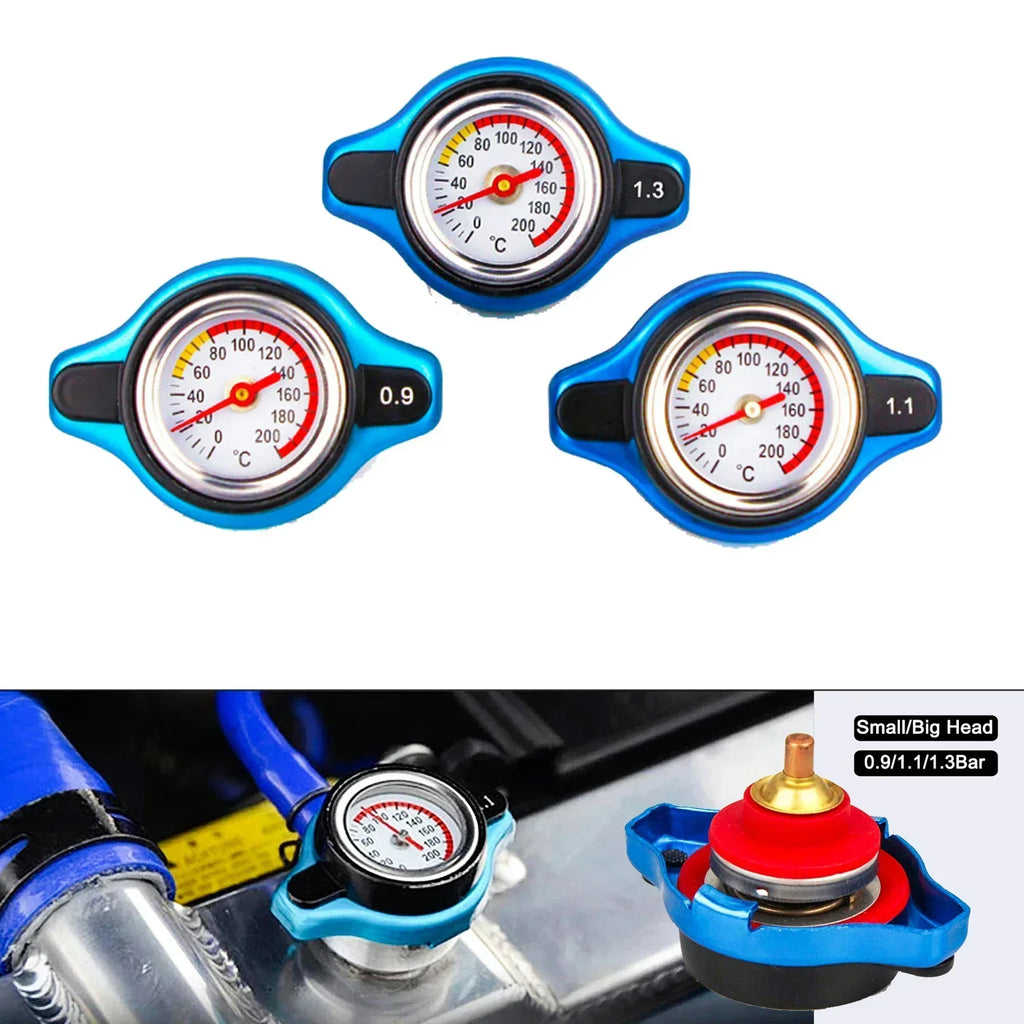 Red Thermo Radiator Cap Tank Cover Water Temperature Gauge w