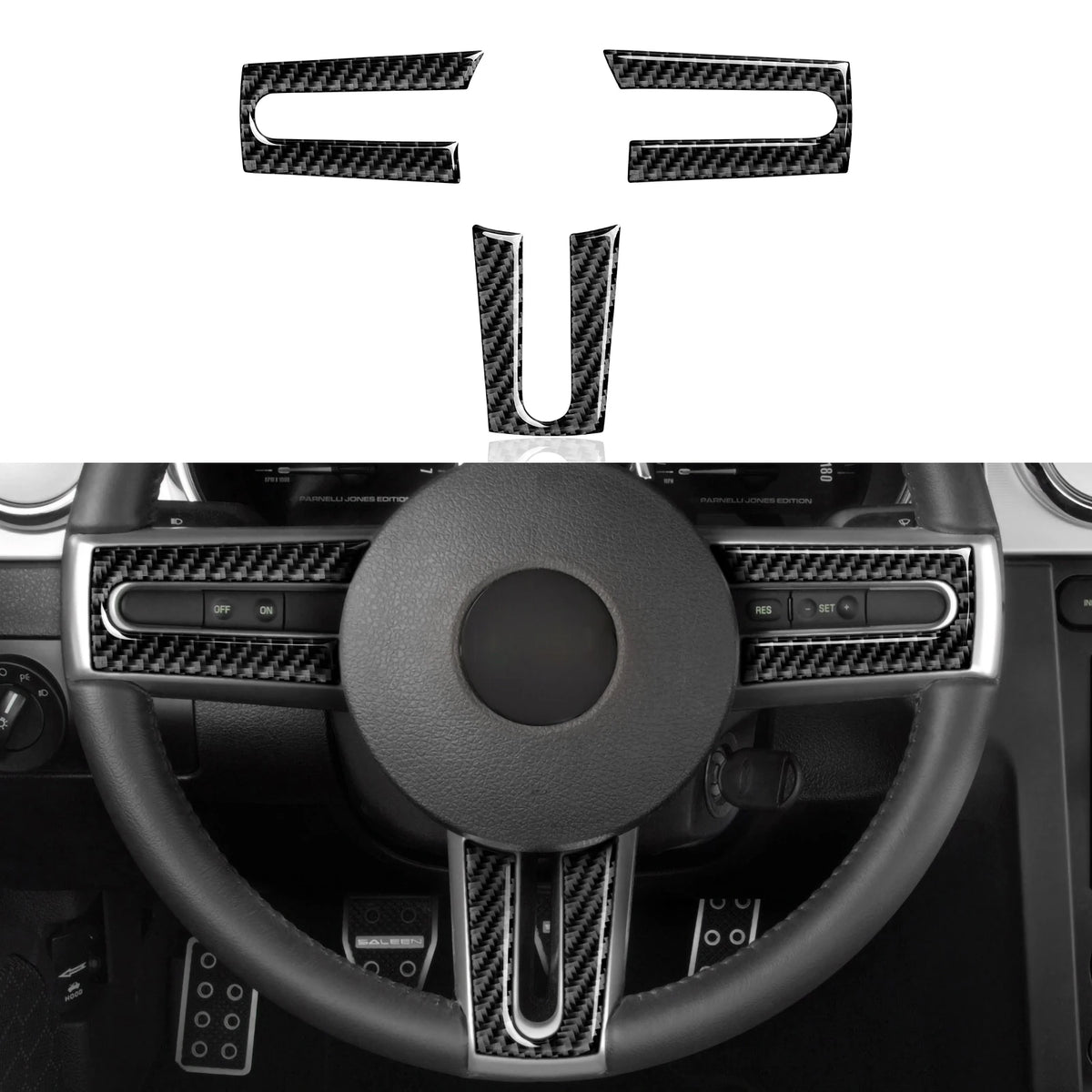 For Ford Mustang GT Shelby (2005-2009) Steering Wheel Panel Carbon Fiber Trim Sticker Car Center Console Gear Shift Cover Set