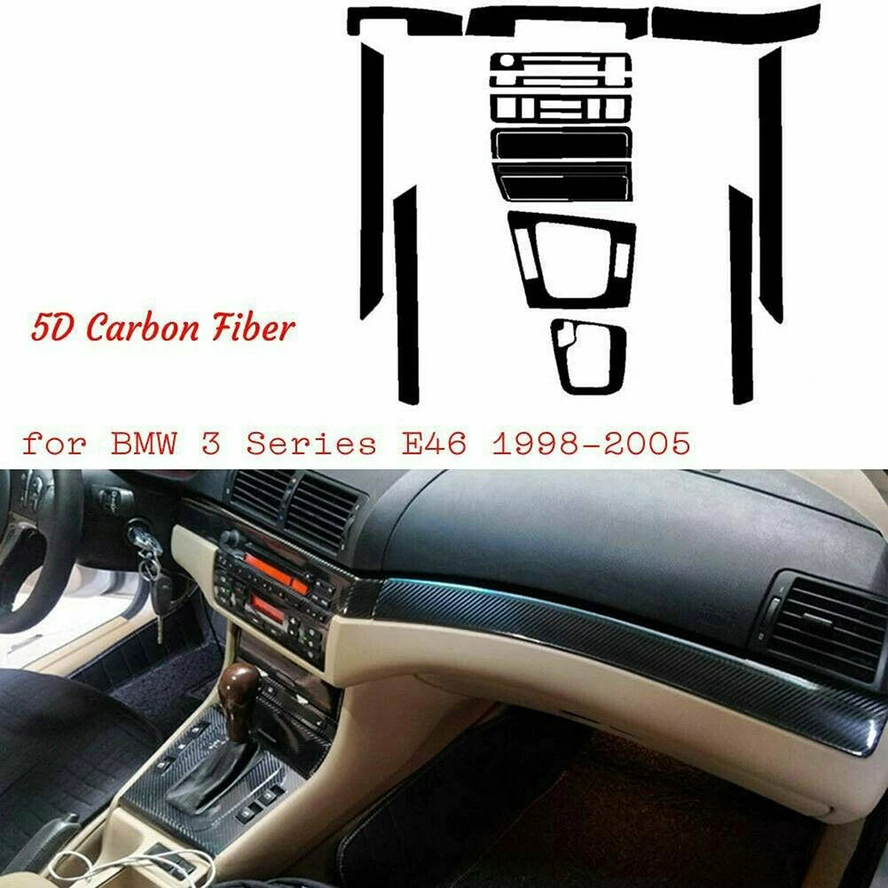 1 Set Car Interior Glossy Carbon Fiber Wrap Dashboard Trim F