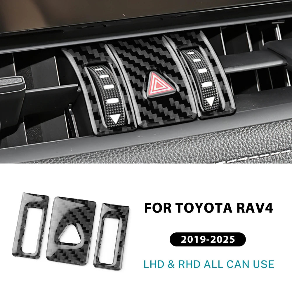 Real Soft Carbon Fiber Sticker For Toyota RAV4 XA50 2019 2023 2024 2025 LHD RHD Car Central Control Warning Light Button Trim