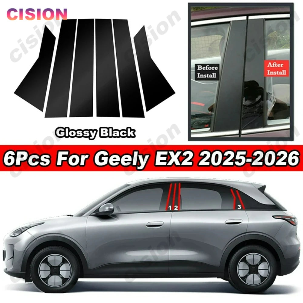 Chrome Black Carbon Fiber Car Door Center B C Pillar Post Cover Trim For Geely EX2 Window Middle Column PC Mirror Effect Sticker