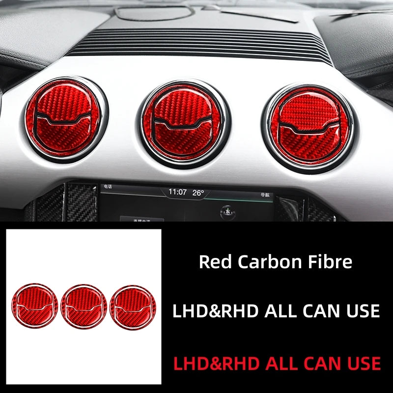 For Ford Mustang GT 2015-2021 Accessories Carbon Fiber Car Central Dashboard Air Conditioner Outlet Vent Decoration Cover Trim