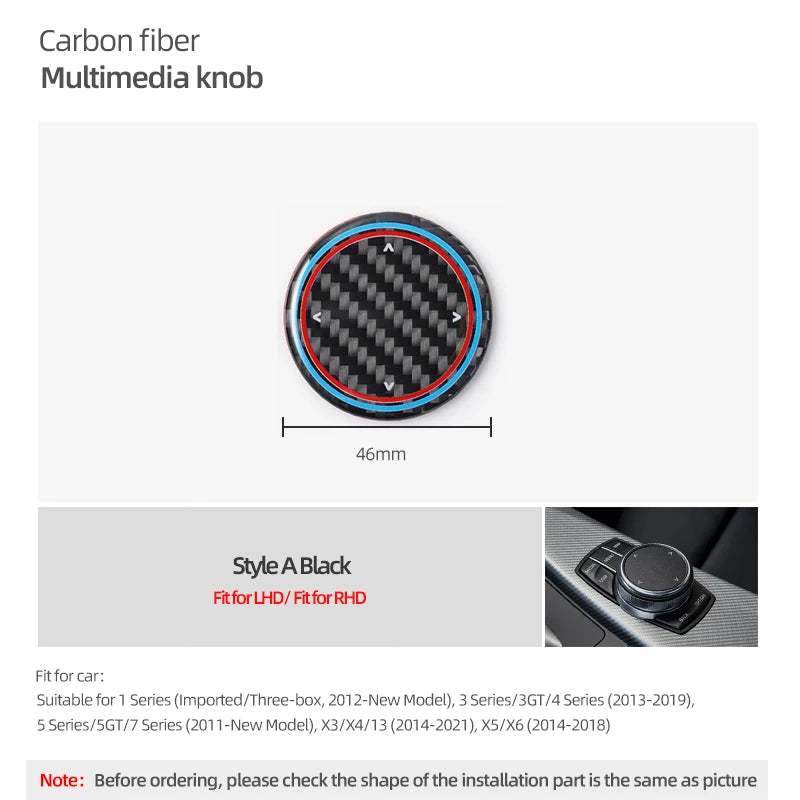 For BMW F10 E60 F30 F20 G20 E90 F25 G01 E39 X3 X4 X5 X6 Z4 Carbon Fiber Multimedia Knob Trim Sticker Car Interior Accessories
