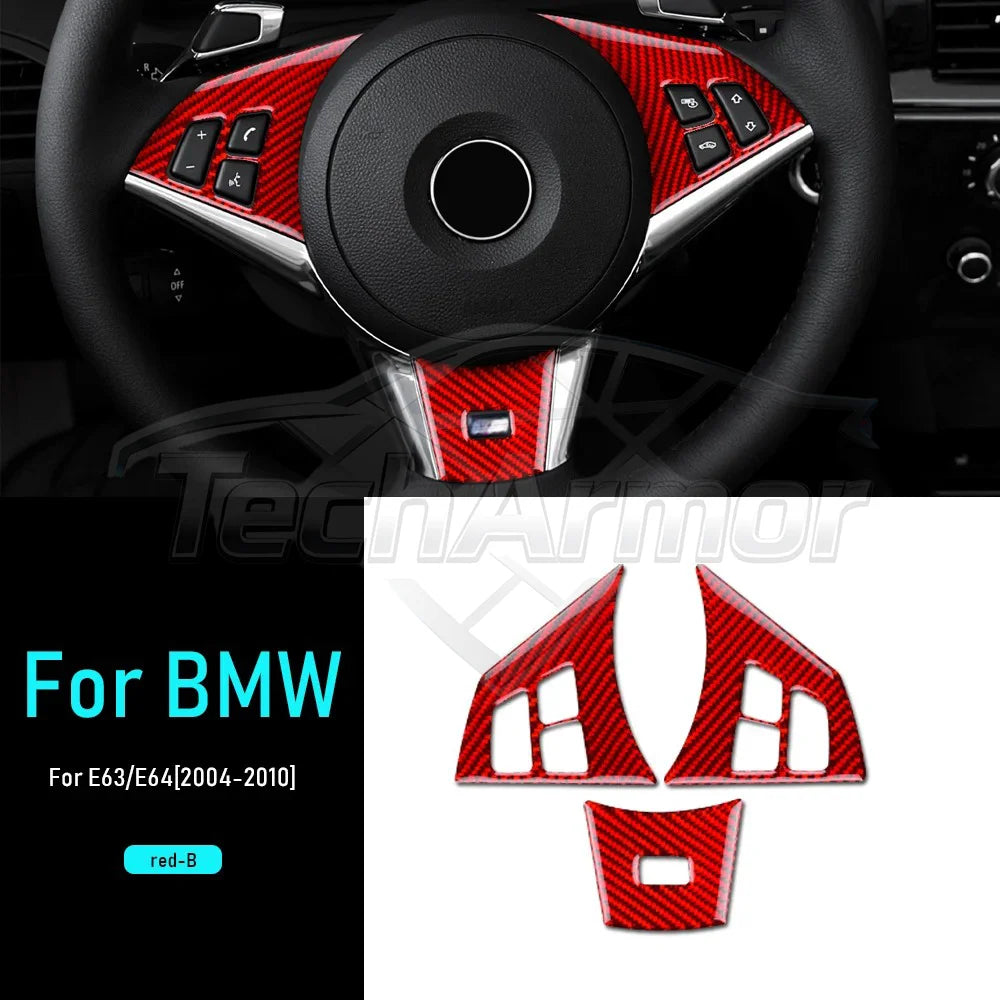 Carbon Fiber For BMW M6 E63 E64 2004-2010 Car Steering Wheel Trim Button Panel Frame Decoration Sticker Set Interior Accessories