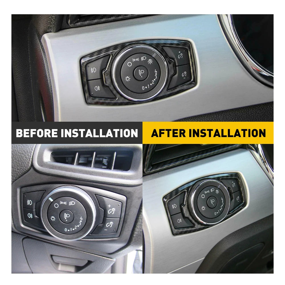 1Pcs Carbon Fiber Headlight Switch Trim Decor Cover for Ford