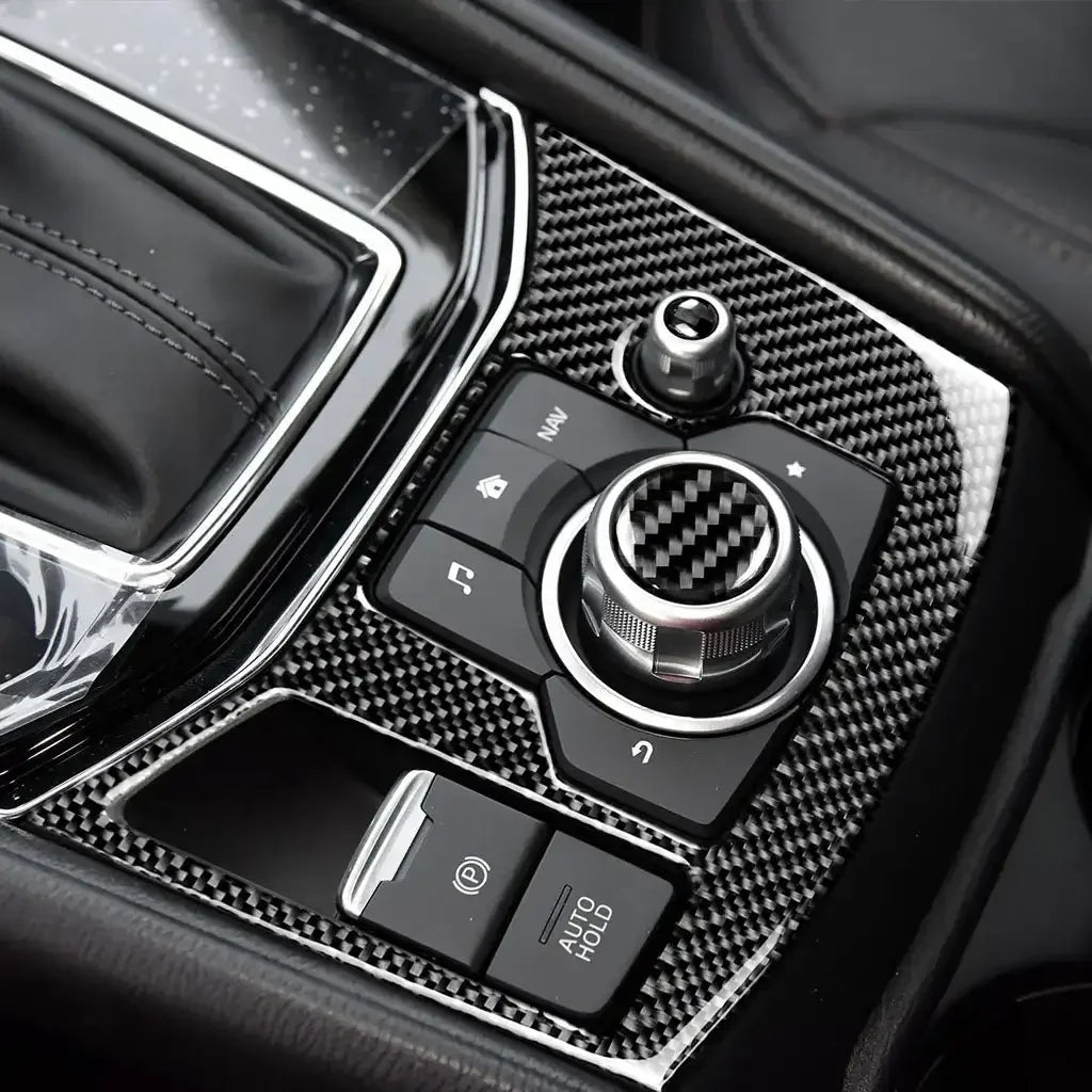2Pcs Real Carbon Fiber Car Center Console Multimedia Volume 