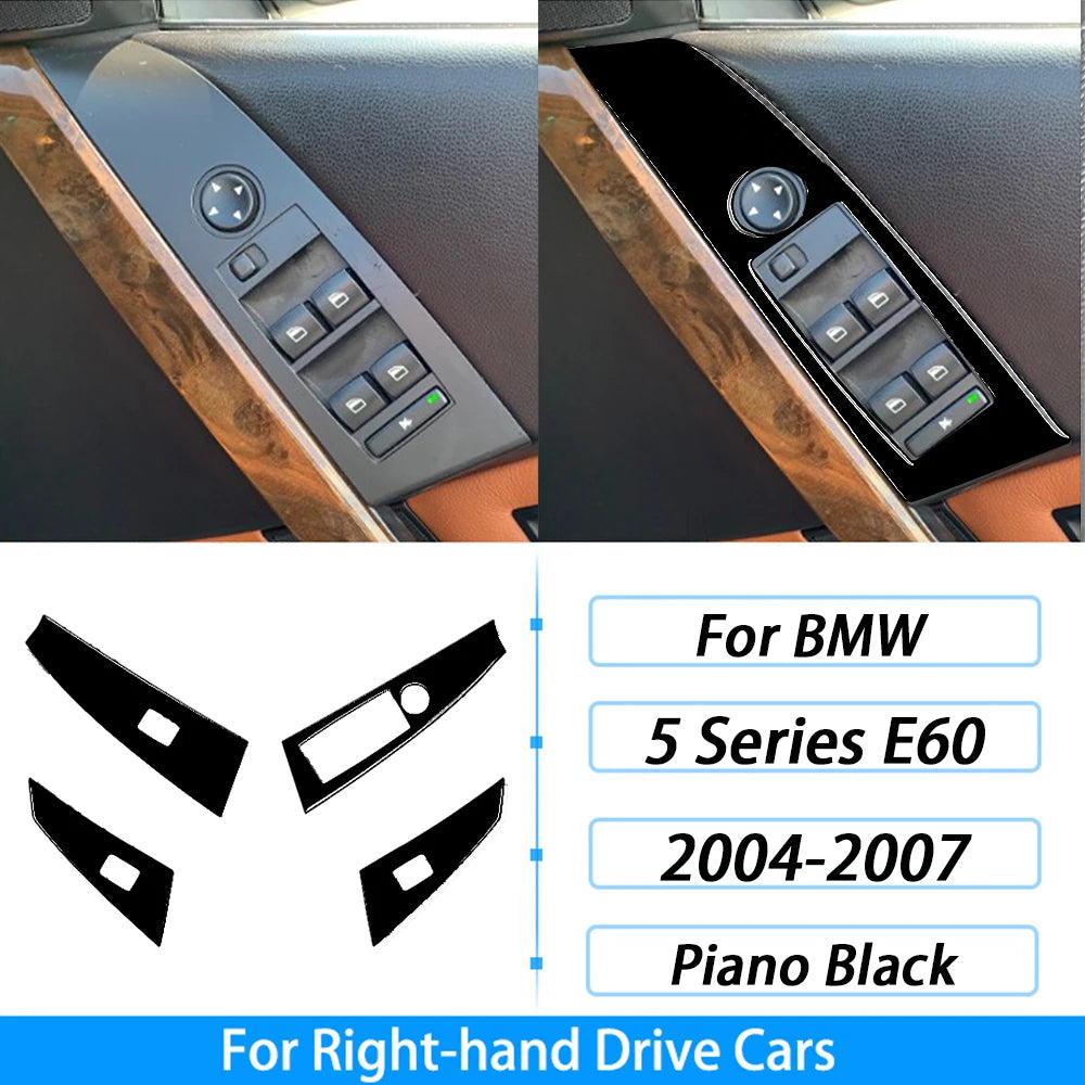 For BMW 5 Series E60 2004-2007 Piano Black Gear Shift Steering Wheel Air Outlet Panel Set Trim Car Interior Accessories Sticker
