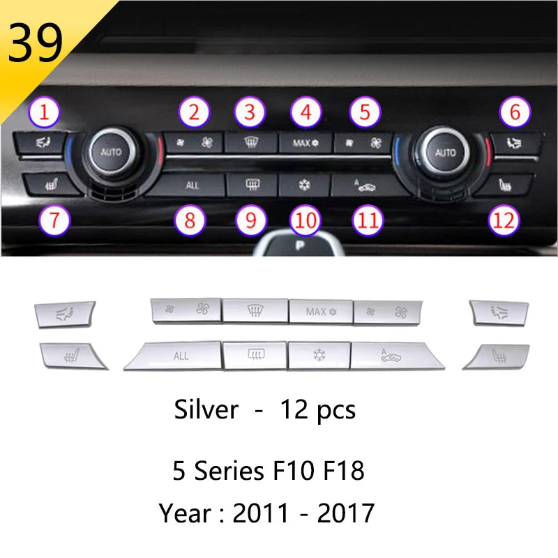 For BMW 5 Series F10 F11 F18 Accessories Stainless Steel Modified Interior Car Central Air Outlet Set Trim Sticker Frame Styling