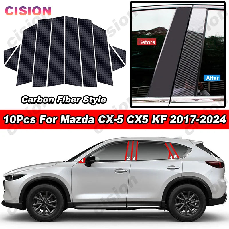 Glossy Carbon Fiber Chrome Black Car Door Window Center Colu