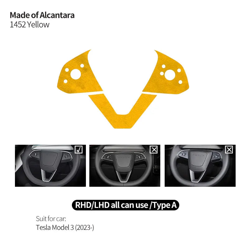 For Tesla Model 3 (2024 -) Tesla Model Y (2025 -) Made of Alcantara Steering Wheel Panel Trim Sticker Car Interior Accessories