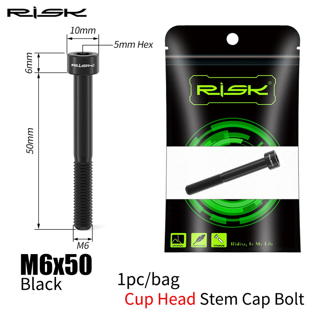 RISK Bike Titanium Bolt Screw M6x30 M6x35 M6x40 M6x50 for Bicycle Headset Stem Cap Cover Disc Brake Caliper Flat Allen Head